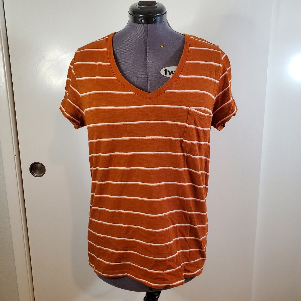 Universal Thread V-Neck Rust/Burnt Orange Striped Tshirt
